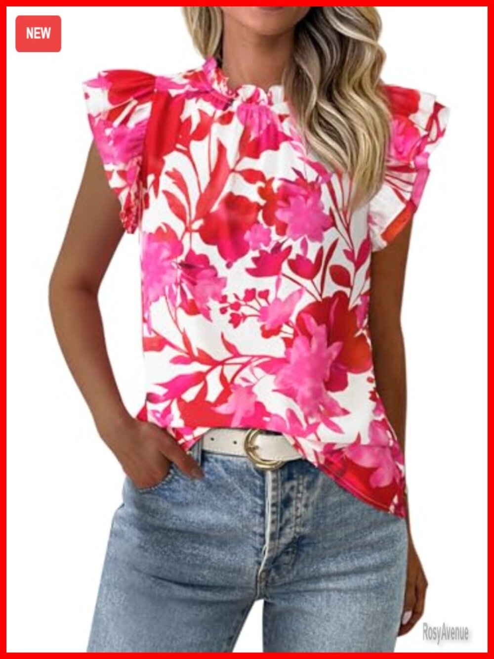 Women's Ruffle Sleeve Floral Blouse 100% Polyester Boho Summer Tank Top